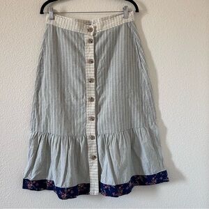 Madewell x The New Denim Project Patchwork Stripe Midi Skirt Sz 6 Beige Blue